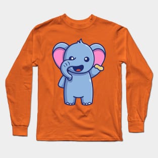 Cute Elephant Holding Nut Cartoon Long Sleeve T-Shirt